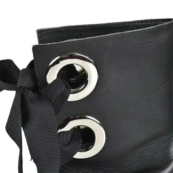 Miista London Black Leather Ribbon Lace-Up Boots Size 37 - Picture 9 of 16